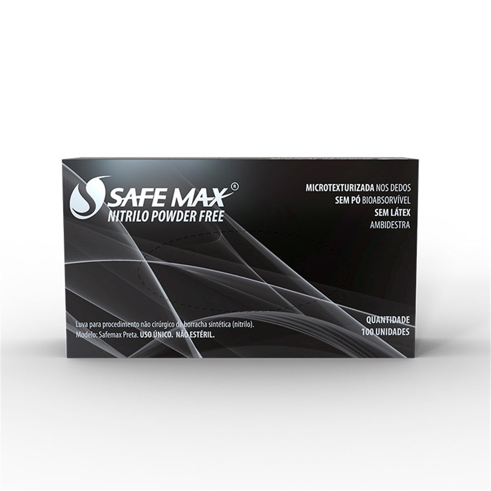 Luva para Procedimento Nitrilica, Black, Safemax, Tam G