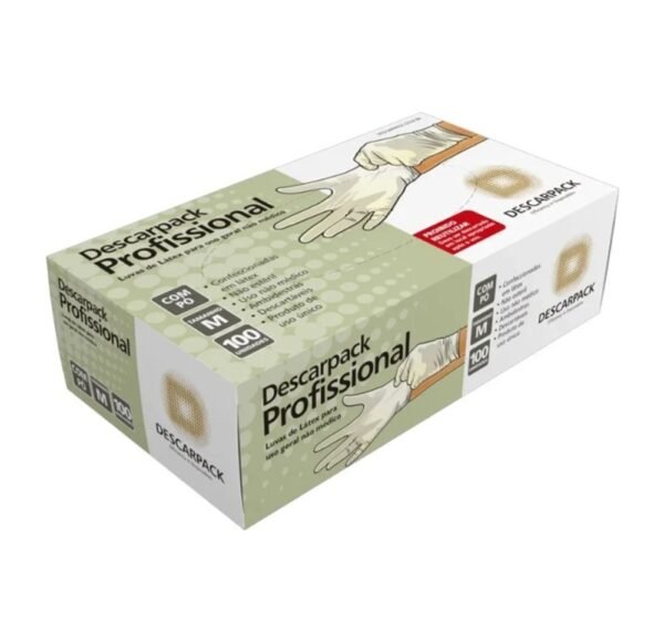 LUVA LATEX, PROFISSIONAL, COM PO, DESCARPACK, TAM M REG. ANVISA
