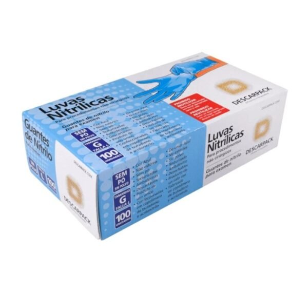LUVA NITRILICA, SEM PO, AZUL, DESCARPACK, TAM G REG. ANVISA